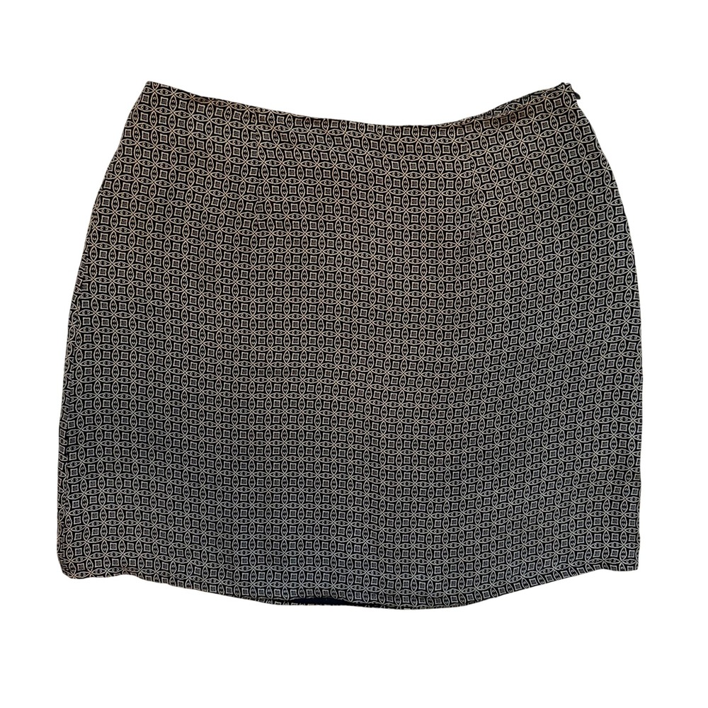 Ann Taylor Silk Mini Skirt Black Cream Geometric Business Casual Size 10